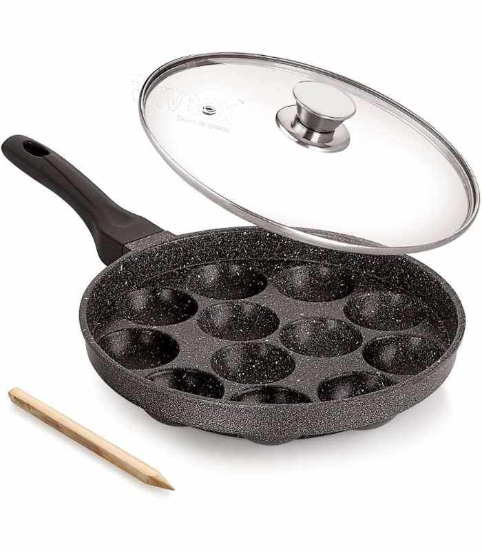 Non-Stick Appam Maker with Lid Non-Stick Appam Maker Pan with Lid – Multi Cavity Appam & Paniyaram Pan