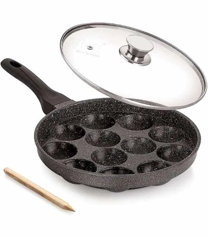 Non-Stick Appam Maker Pan with Lid – Multi Cavity Appam & Paniyaram Pan