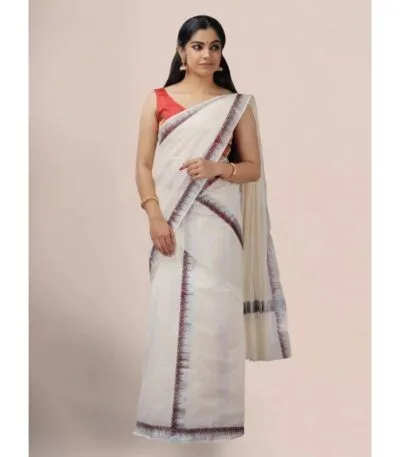 Traditional Kerala Set Mundu Saree – White Kasavu Saree with Golden Border
