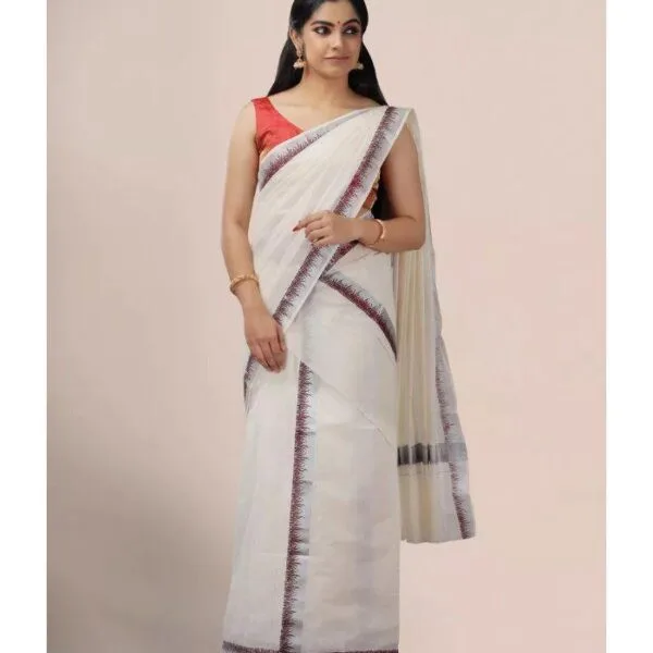 Traditional Kerala Set Mundu Saree – White Kasavu Saree with Golden Border