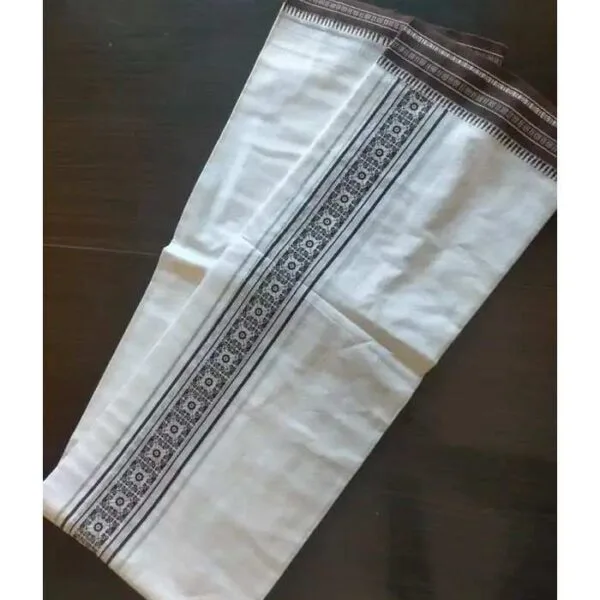 Single mund white with different kasav border Kerala traditional dhoti