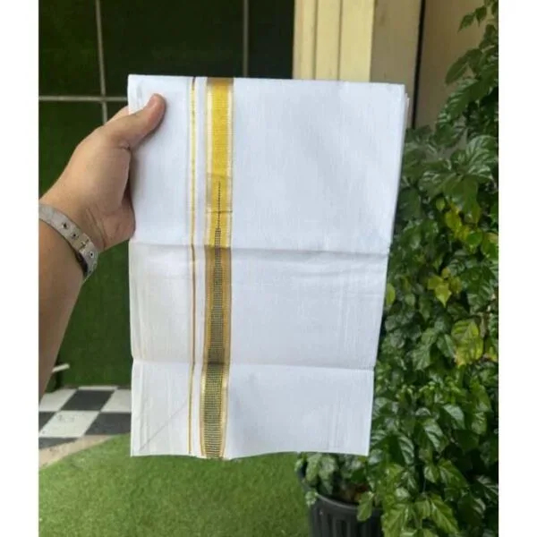 Single mund white with golden kasav Kerala traditional dhoti