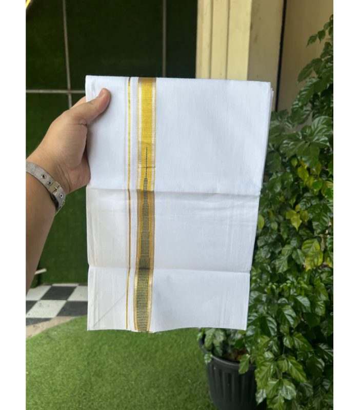 Single Mund White with Golden Kasav Single mund white with golden kasav Kerala traditional dhoti